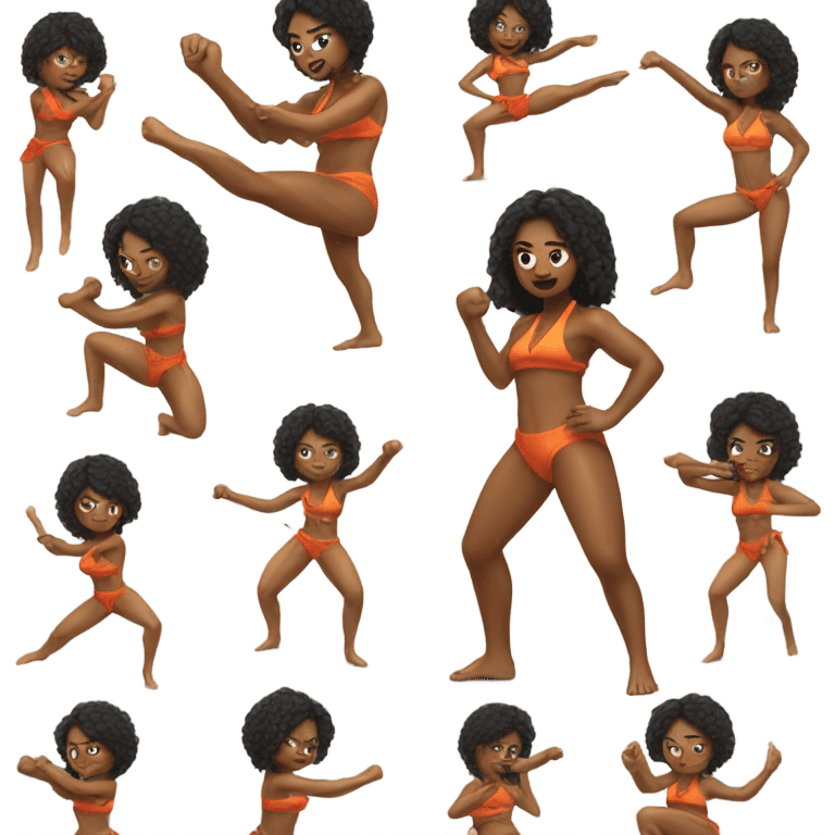 1 Black woman in a bikini doing Kung Fu. emoji