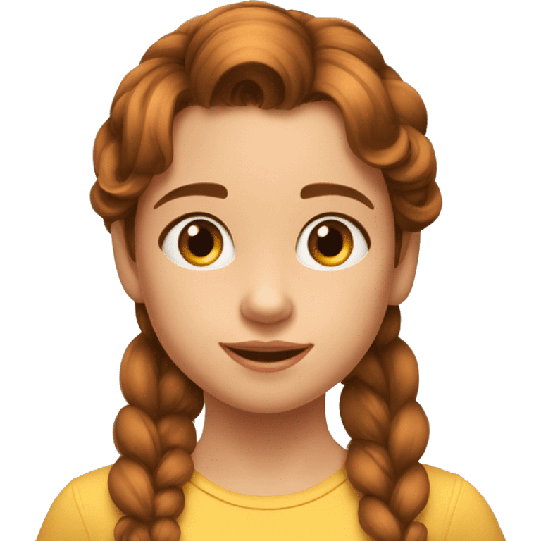 Estilo pixar niña de 8 años castaña pelo liso puntas rozadas, ojos marrones emoji