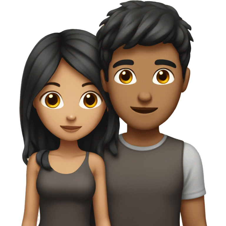 Brown haird asian girl with black haired guy emoji