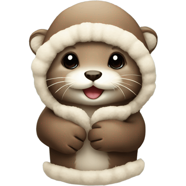 Cute baby otter. Wearing mittens and winter hat.  emoji