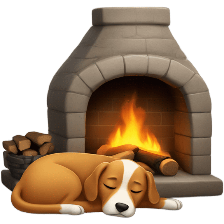 Dog snoozing by a roaring fire emoji