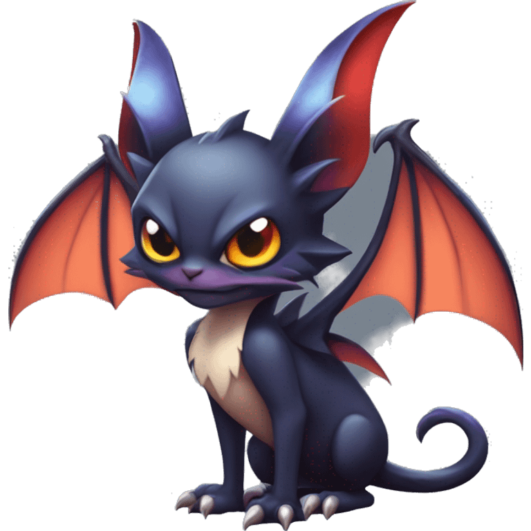  Kawaii Edgy Cool Vampiric Beautiful Noivern-Nargacuga-Litten with big Bat Ears full body emoji