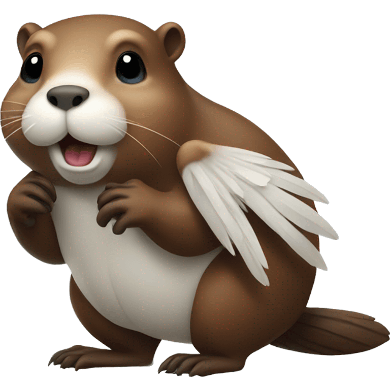 Beaver with white wings looking left emoji