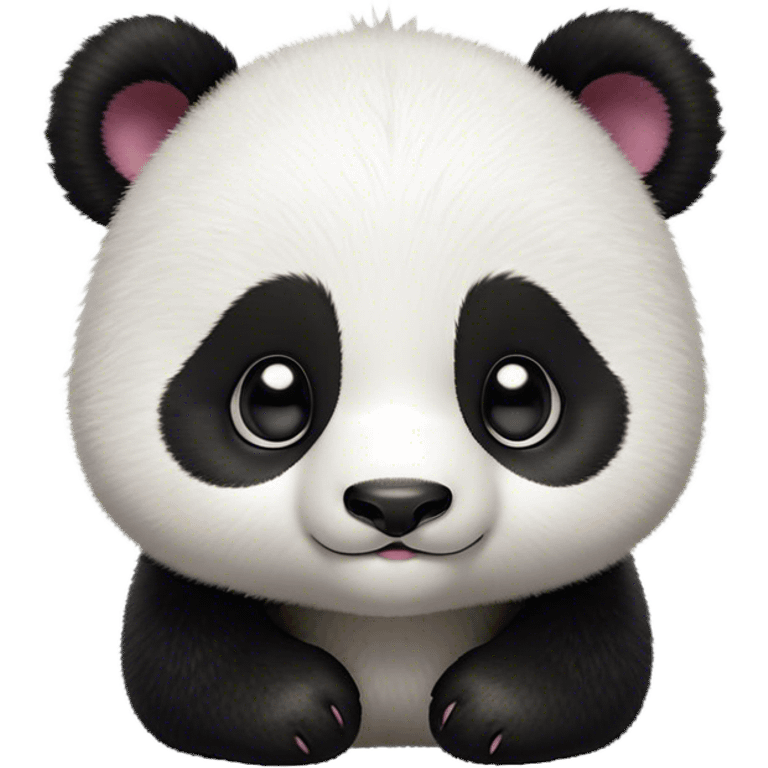 Cinematic Cute Baby Panda Portrait Emoji, Head tilted playfully and inquisitively, featuring an irresistibly fluffy, black and white Fur with an extra dose of cuddliness, round, sparkling eyes filled with boundless curiosity, Simplified yet adorably endearing features, highly detailed, glowing with a warm, friendly glow, high shine, affectionate and playful, stylized with a touch of playful charm, bright and heartwarming, soft glowing outline, capturing the essence of a mischievous yet loving baby panda, so playful it feels like it could tumble out of the screen into your arms! emoji