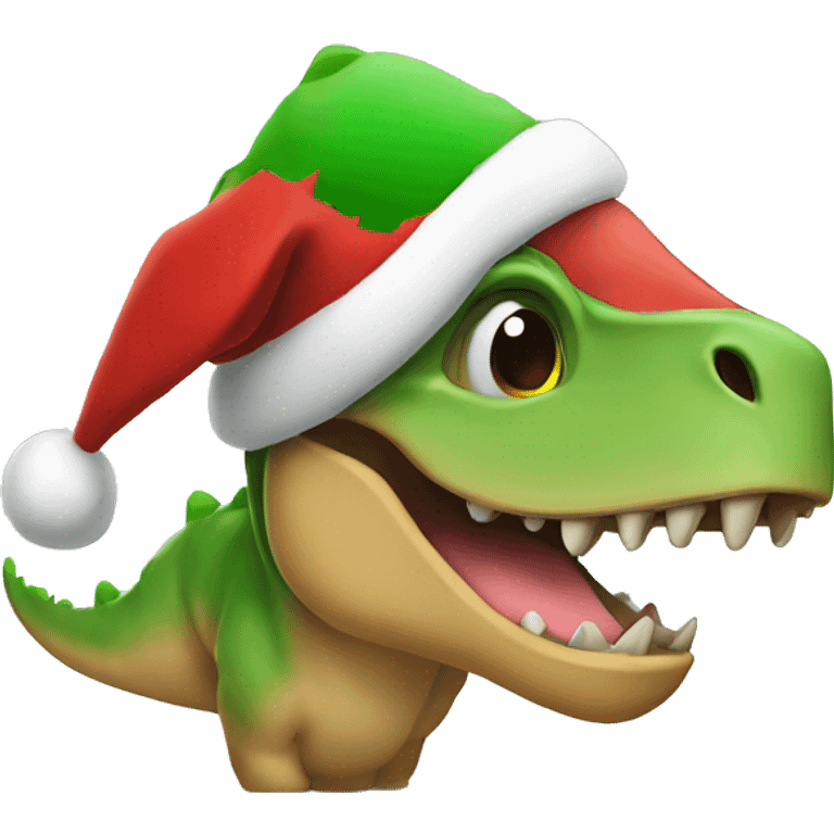 happy dinosaur wearing a santa hat emoji