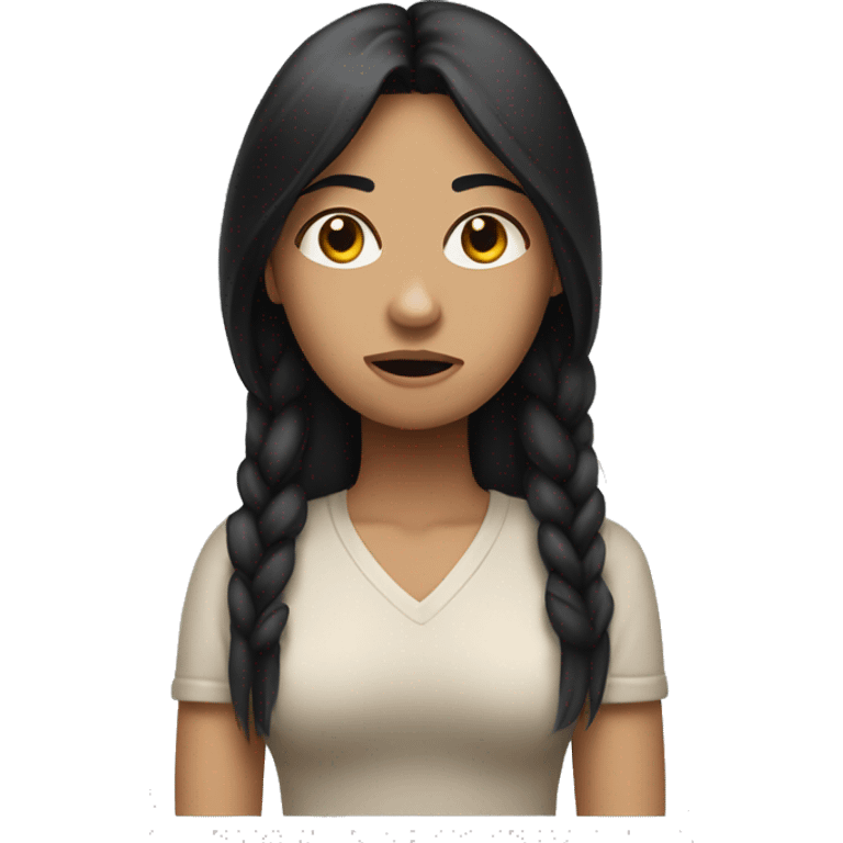 woman with long black hair and light skin, crossing arms with a frown on her face emoji