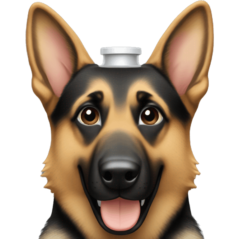 German shepherd holding a bottle of malort emoji