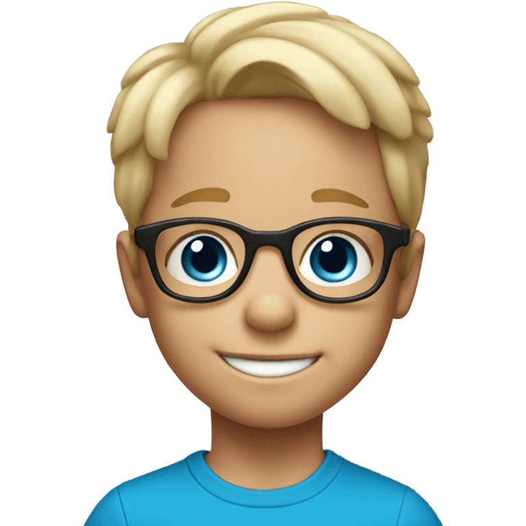 smiling 5 year old boy with big blue eyes and glasses blonde emoji