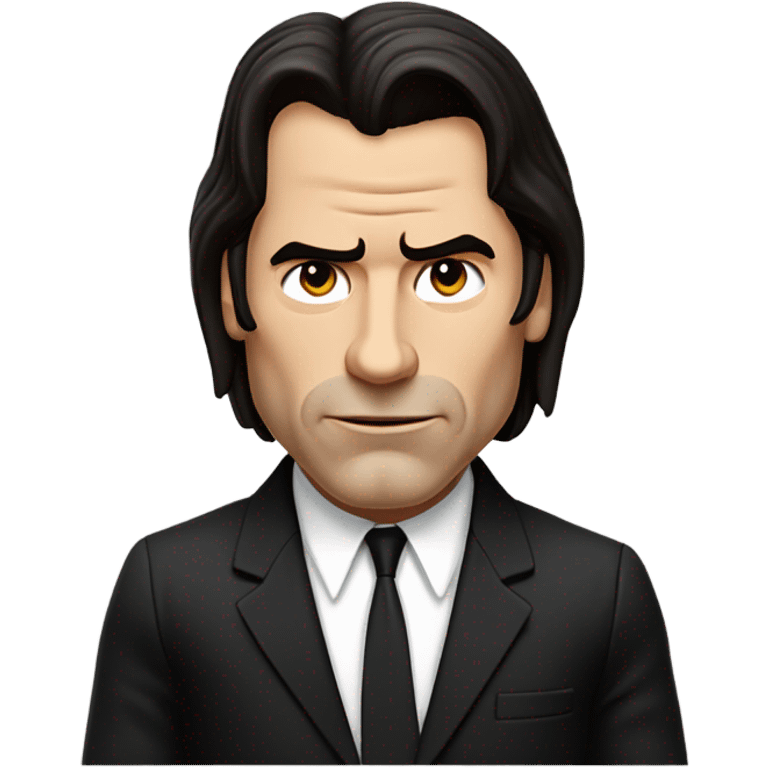  John Travolta's character from Pulp Fiction. The figure should have a puzzled expression, with slightly raised eyebrows and an open hand gesture.  the character should wear a black suit with a white shirt.  emoji