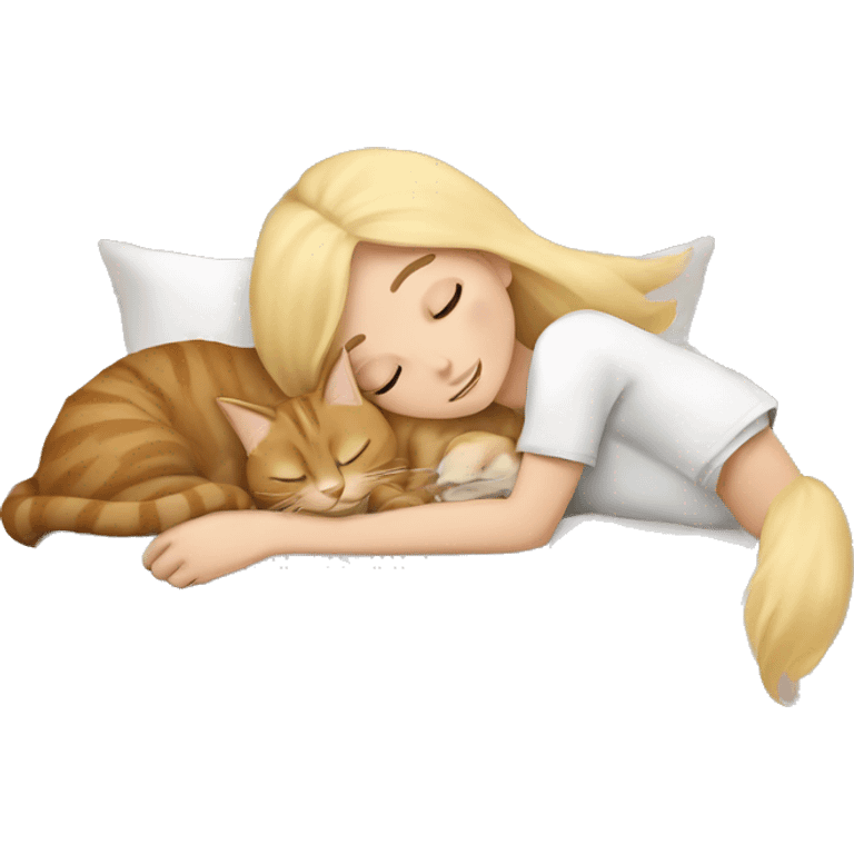 Pretty blonde girl sleeping with her beige main coon cat emoji