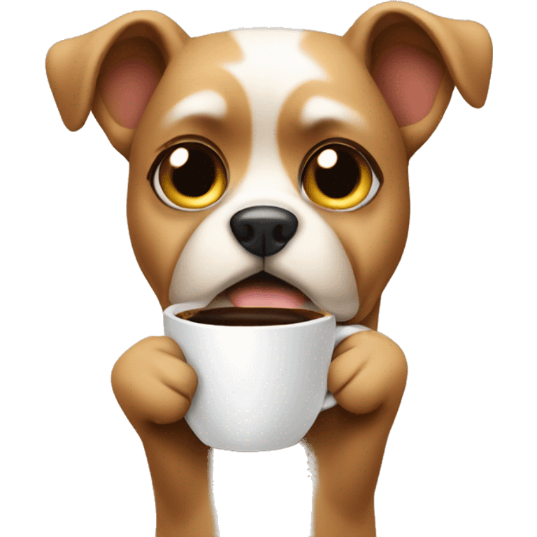 dog with coffee in hands in a sassy mood emoji