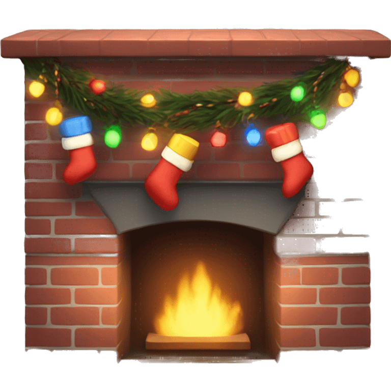 Brick Fireplace with and Christmas lights and stockings emoji