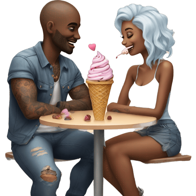 Cute ice cream date for beautiful tattooed couple emoji