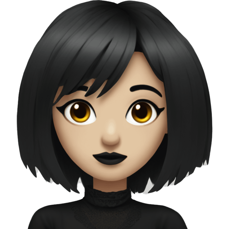 goth girl with black hair and bangs and  black eyeliner emoji