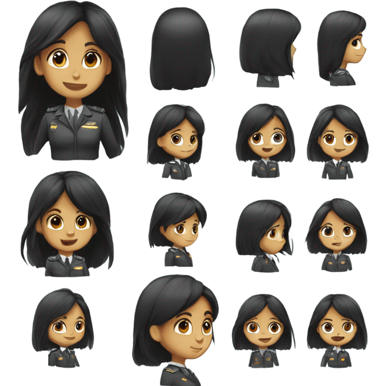 Girl with long and black hair cutie and with a Pilot uniform emoji