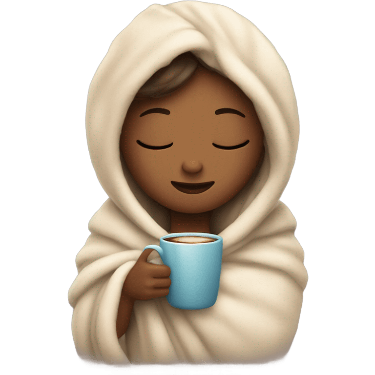 girl inside a blanket sipping coffee eyes closed emoji