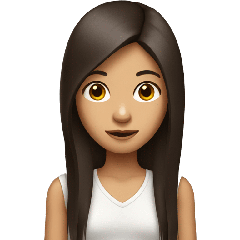 girl with dark brown long straight hair with monkey emoji