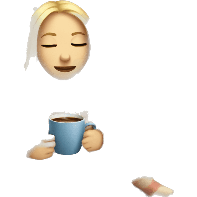 Blonde girl inside a blanket sipping coffee eyes closed emoji