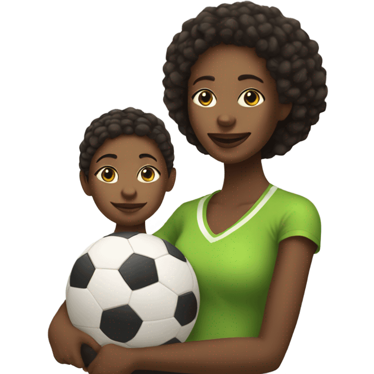 black mom passing a soccer ball with her lightskin daughter  emoji