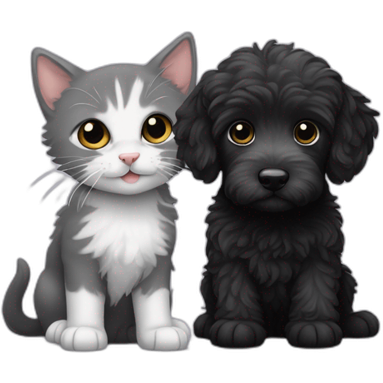 All Black labradoodle and a white grey kitten emoji