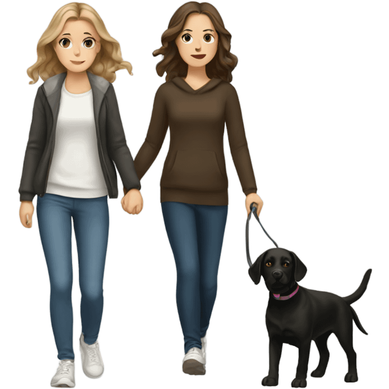 White Girl with brown hair walking a black Labrador  emoji