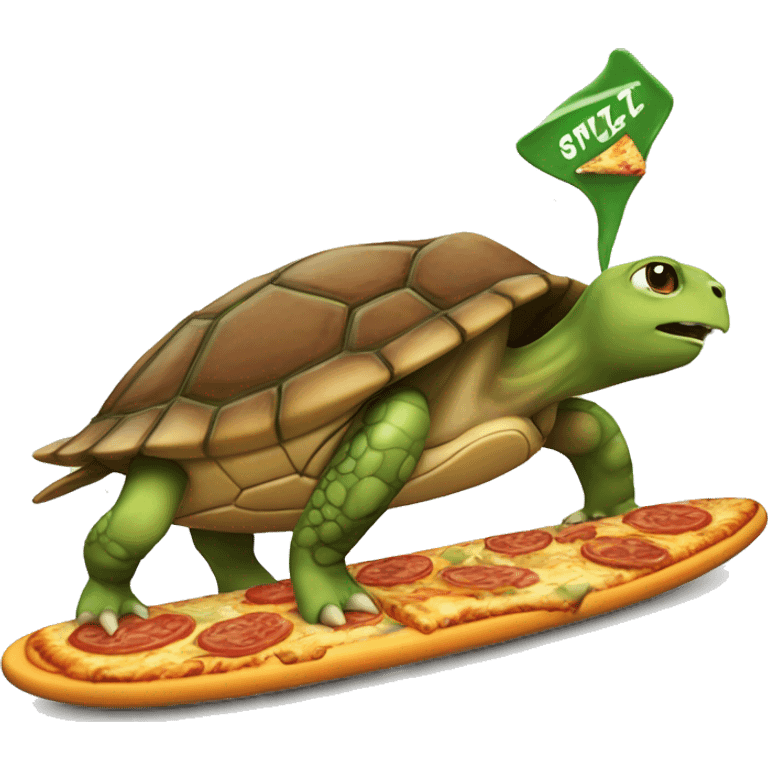 turtle on a surfboard eating pizza emoji