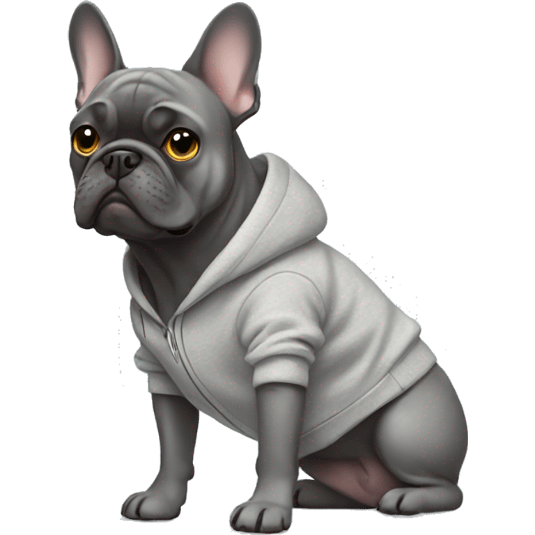 Gray Frenchbulldog wearing a sweatshirt emoji