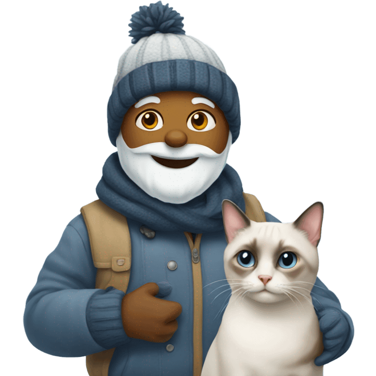 Snowman holding a Siamese cat emoji