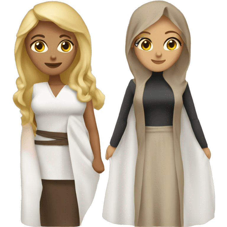 hot arab mom with brown hair and hot arab mom with blonde hair holding hands emoji