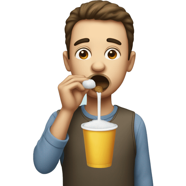 person drinking sugar in the nose through a silly sraw emoji