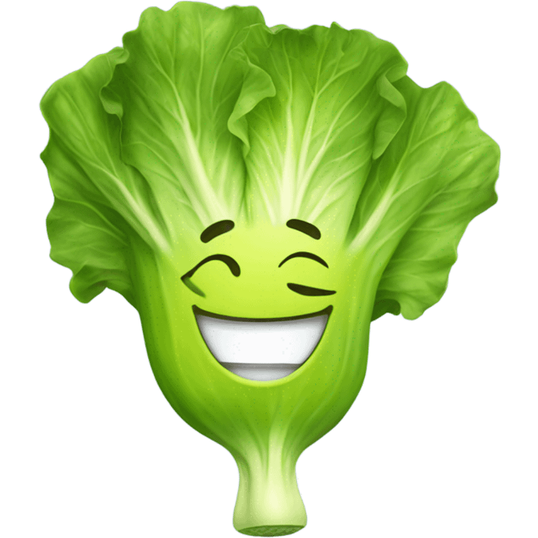 lettuce with a happy face holds a mirror in his hand and looks at it emoji