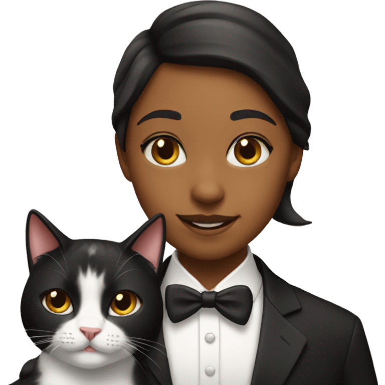 Girl with tuxedo cat emoji