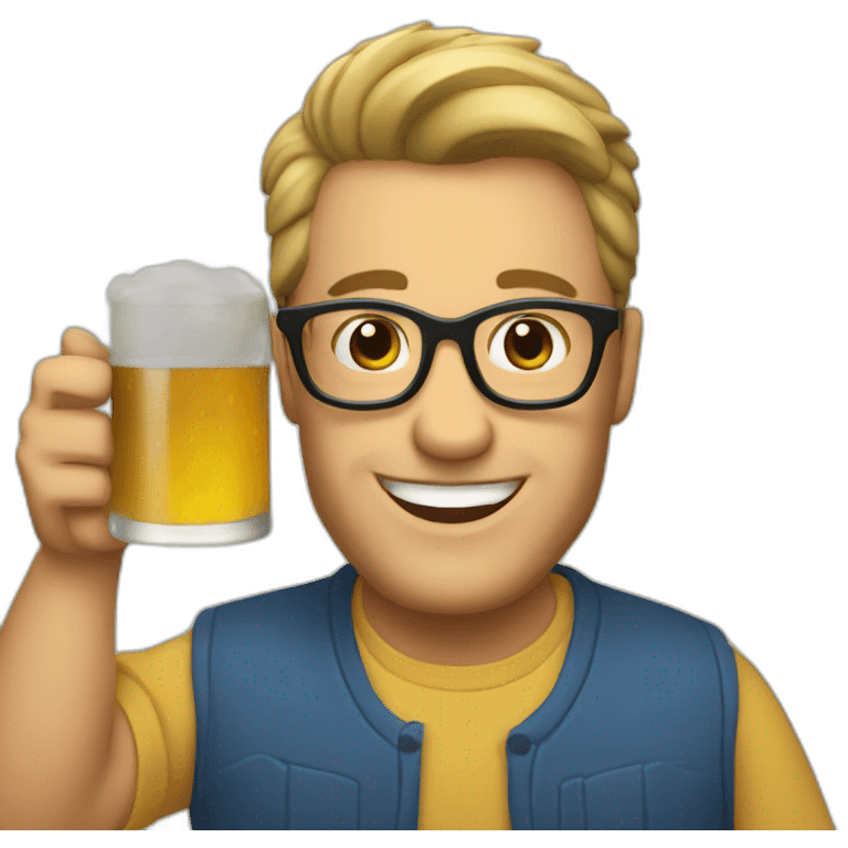 Man With Glases and a Beer in the Hand makes cheers emoji