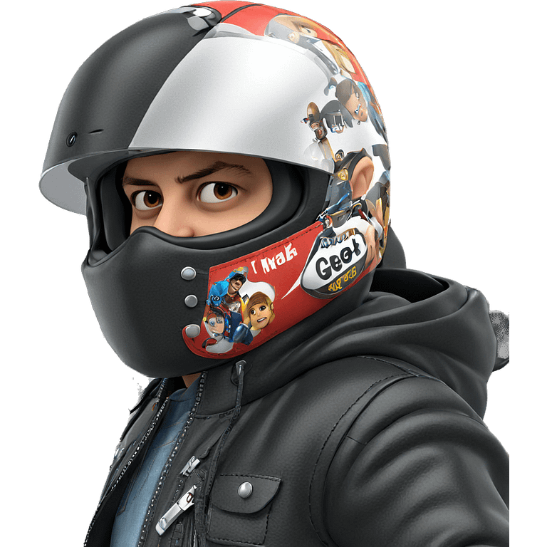 boy in jacket with motorcycle emoji