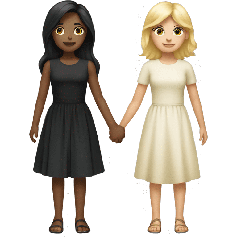 Girl with black hair and blond girl holding hands emoji