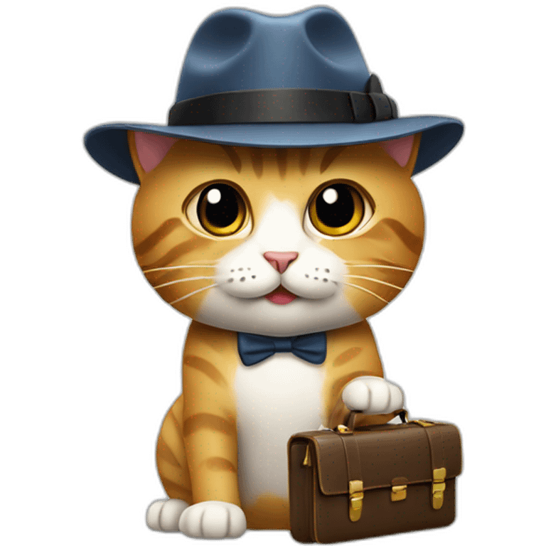 Cat carrying a briefcase and wearing a fedora emoji