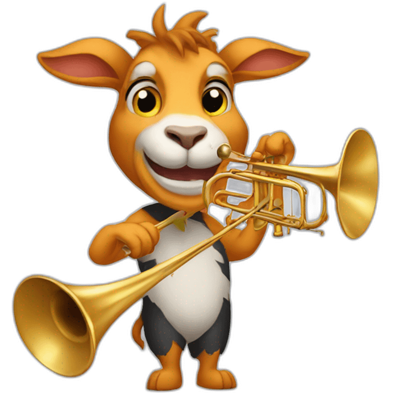 A goat and tiger fusion playing the trombone emoji