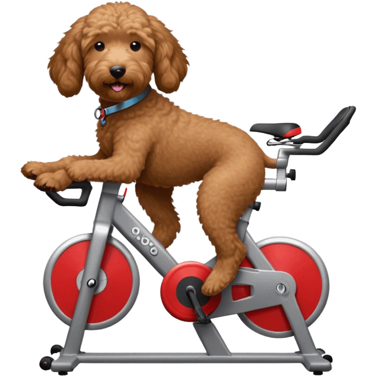 brown goldendoodle riding a spin bike emoji