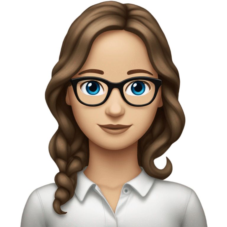 real photo of Jennifer Lawrence with blue eyes glasses and long chocolate hair emoji