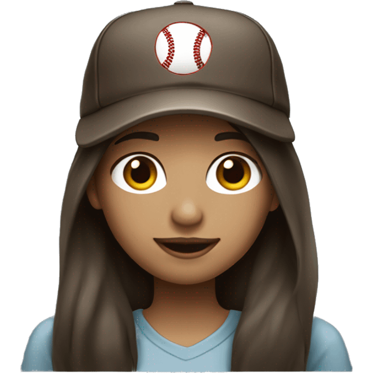 Girl with baseball cap and long dark brown hair and white skin using a laptop emoji