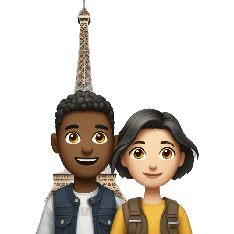 Girl and boy in front of eiffel tower emoji