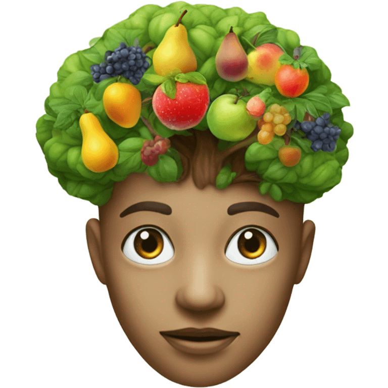 realistic face with a brain growing a tree with fruit emoji