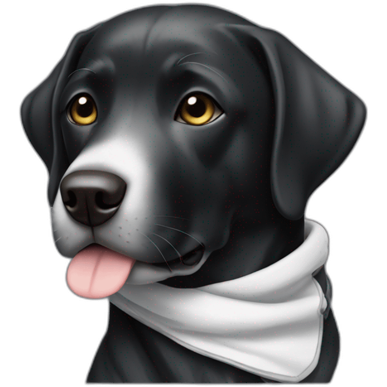 Black Labrador dog with white strip on his neck with slepping clothes emoji