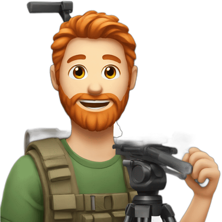 a smiling redhead with a beard as a cameraman emoji