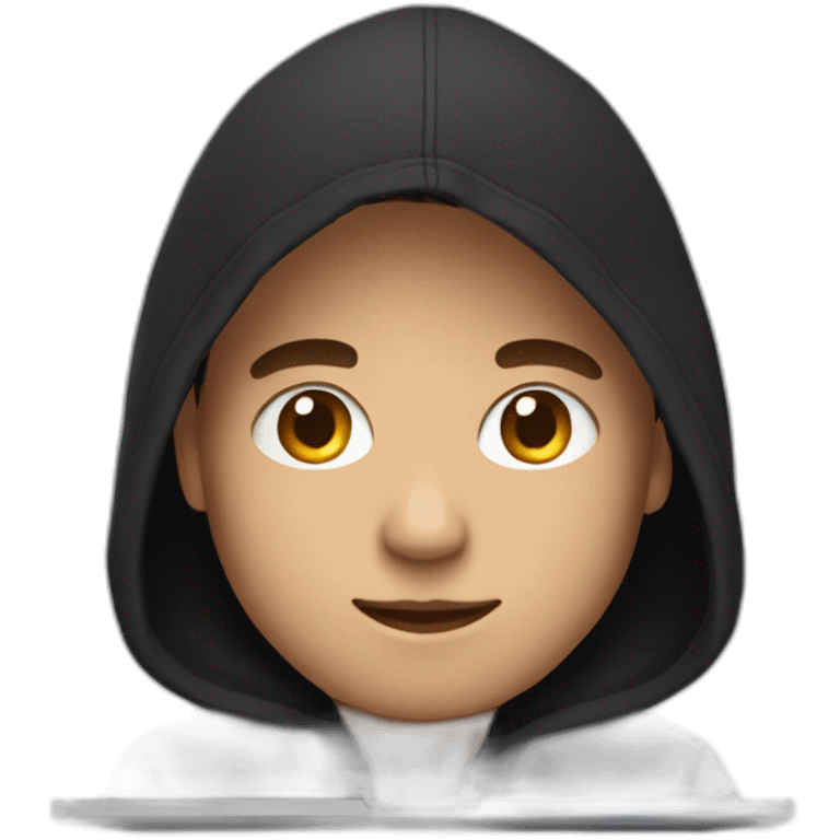 a man wearing a black hoodie behind a laptop screen emoji