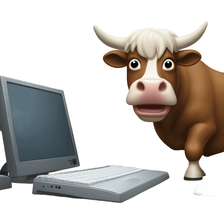 happy bull using computer emoji