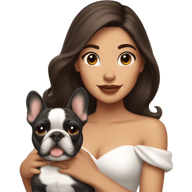 Princess brunette Latina with French bulldog  emoji