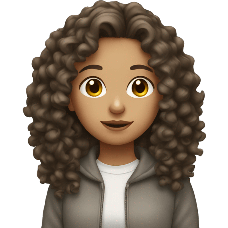 Brunette Girl wearing a sweatshirt curly hair emoji