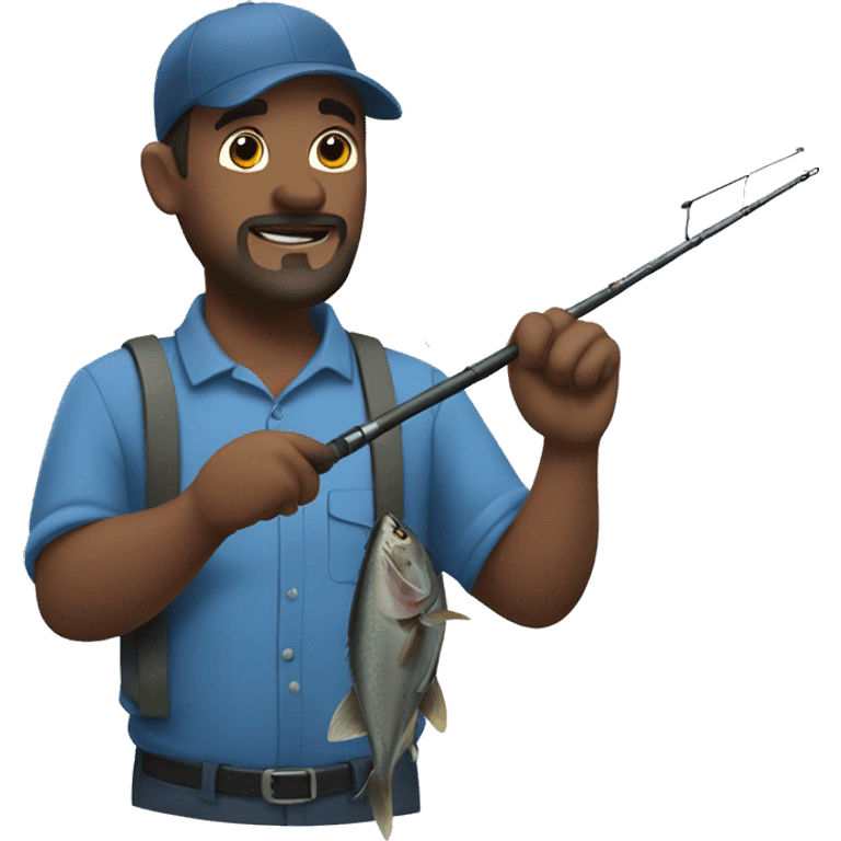 manly husband holding blue fishing rod and tuna emoji