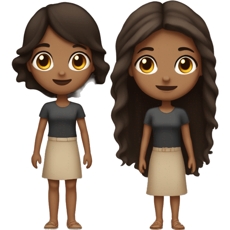 Light skin black girl with long dark brown hair with a shorter tan skin girl with dark long hair holding hands  emoji